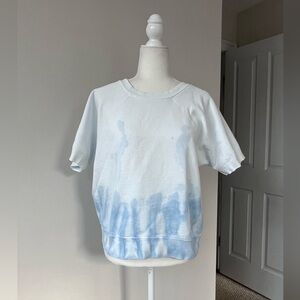 Nili Lotan Blue and White Tie-Dyed Crewneck Short Sleeve Sweatshirt
